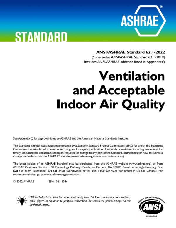 ANSI/ASHRAE 62.1-2022: Ventilation for Acceptable Indoor Air Quality